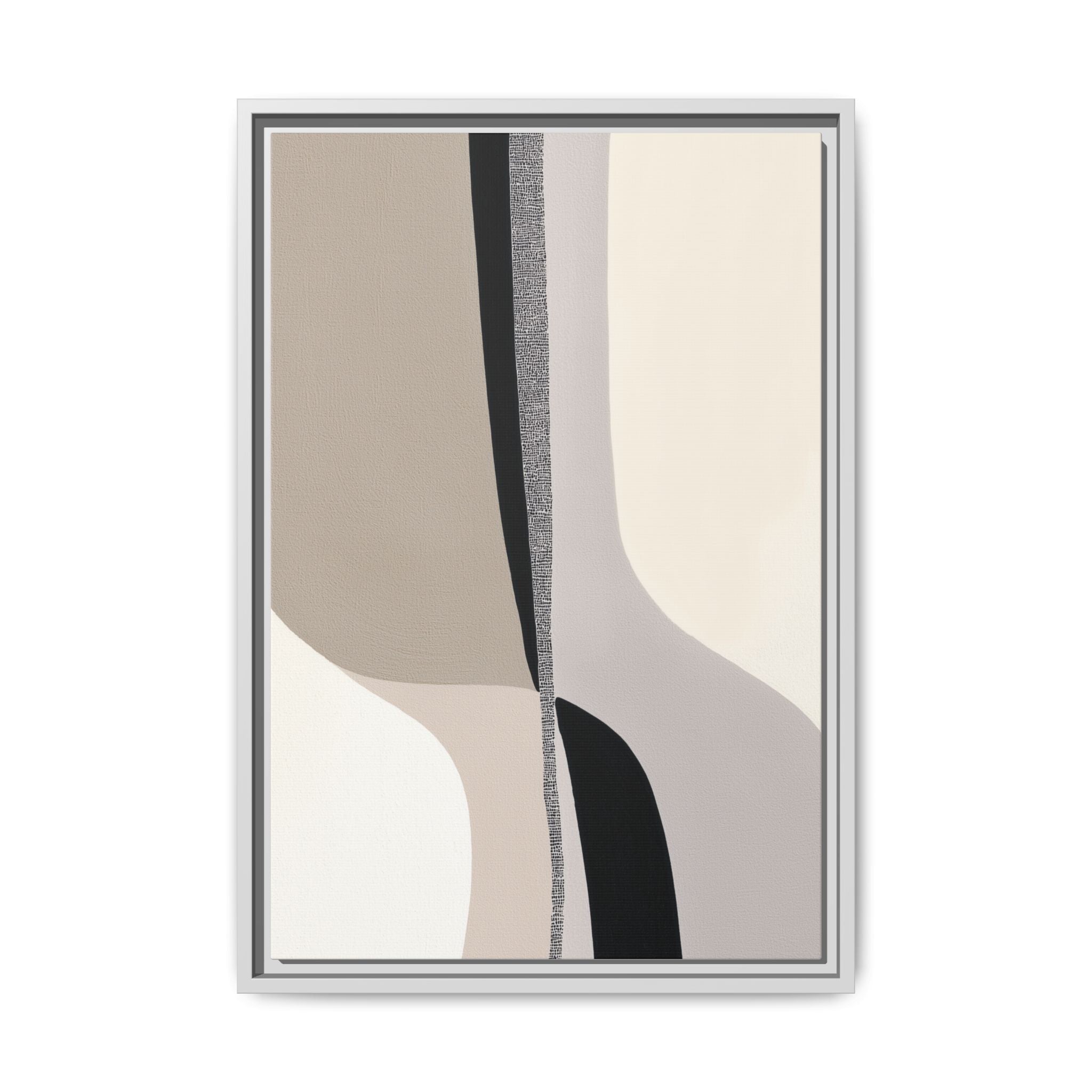 Arvel framed canvas wall art with neutral abstract shapes and textured vertical line