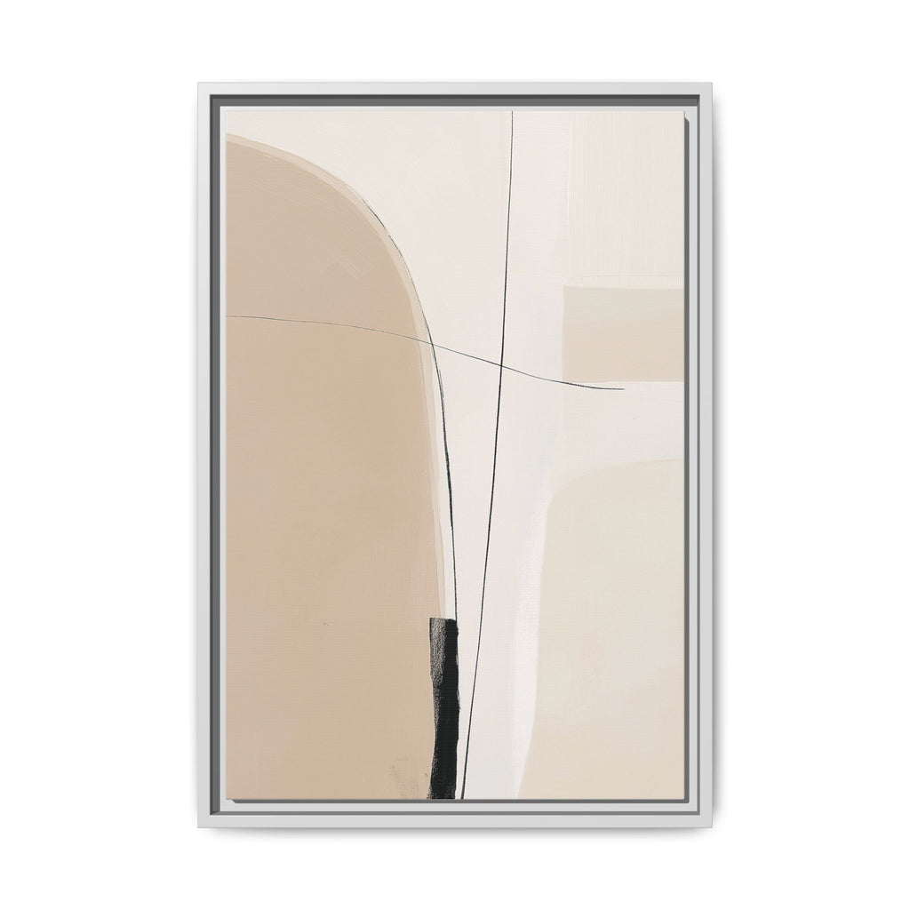 Camis framed canvas wall art featuring neutral abstract shapes with fine black lines