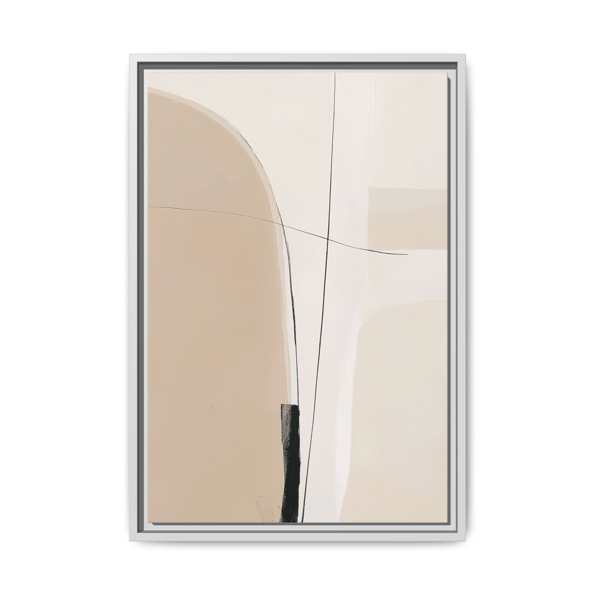Camis framed canvas wall art featuring neutral abstract shapes with fine black lines