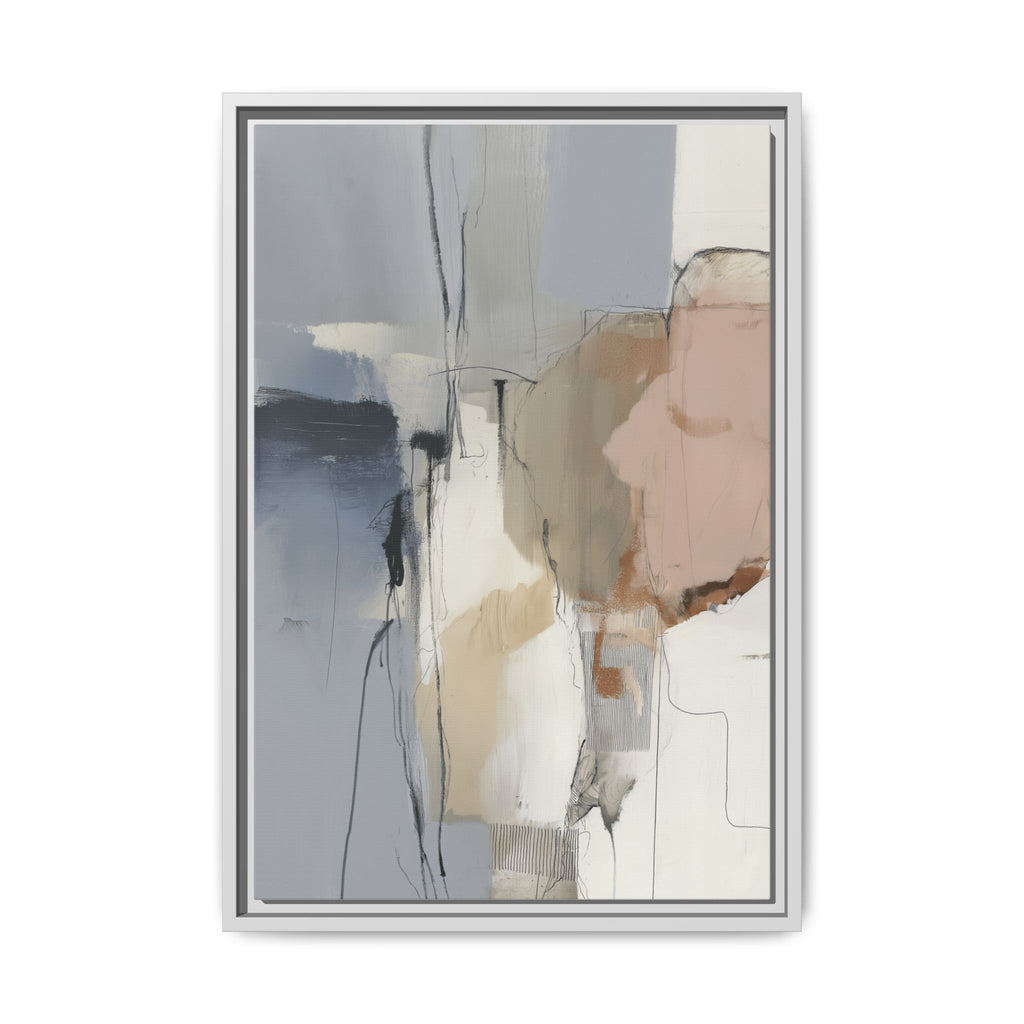 Lunare framed canvas abstract artwork with grey, blush and beige tones