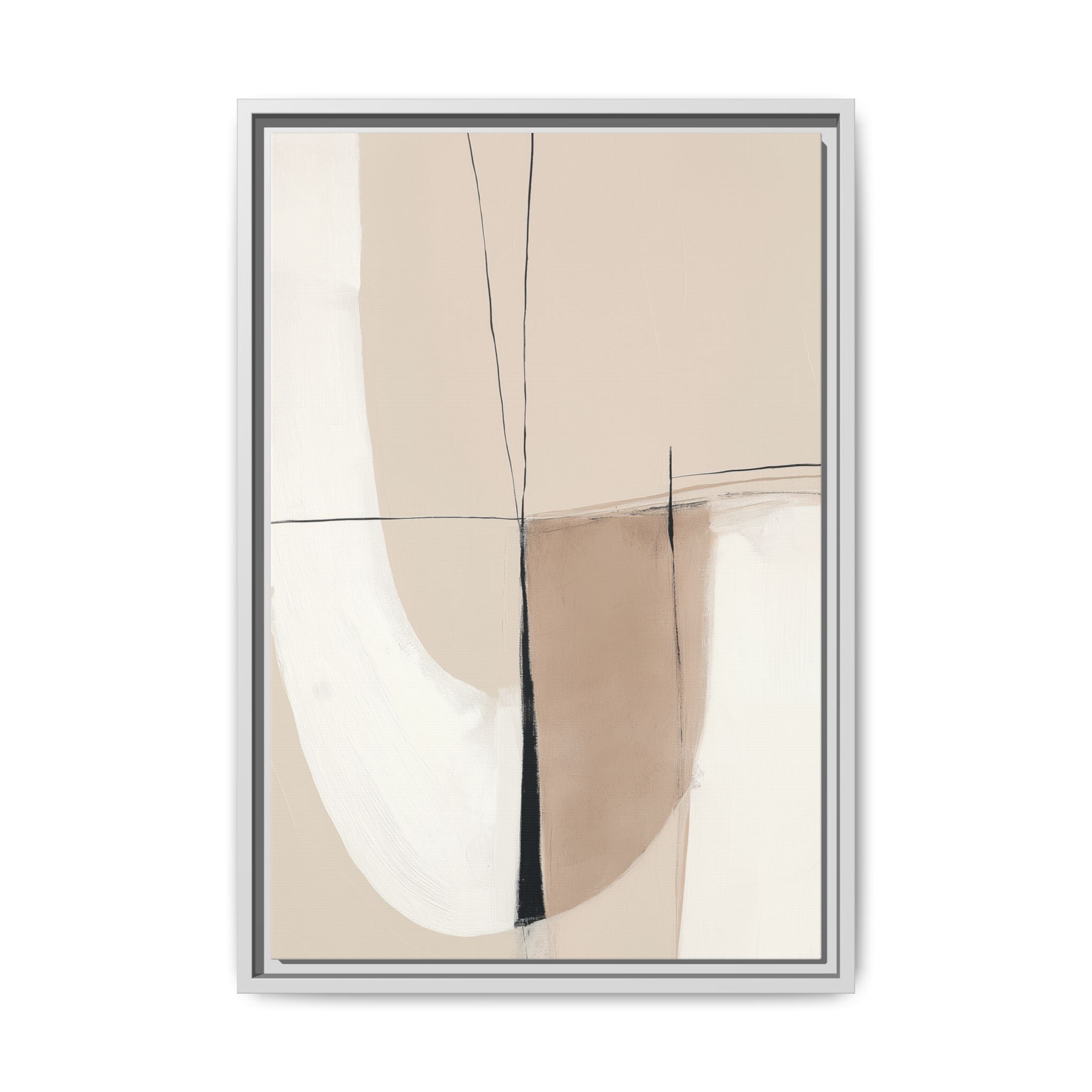 Velot framed canvas wall art with curved abstract shape and fine black lines