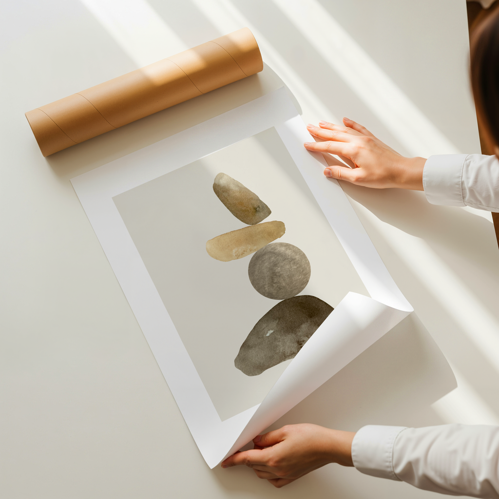Cairn minimalist abstract wall art inspired by stacked stones in natural earth tones