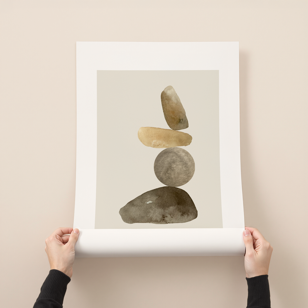 Cairn minimalist abstract wall art inspired by stacked stones in natural earth tones