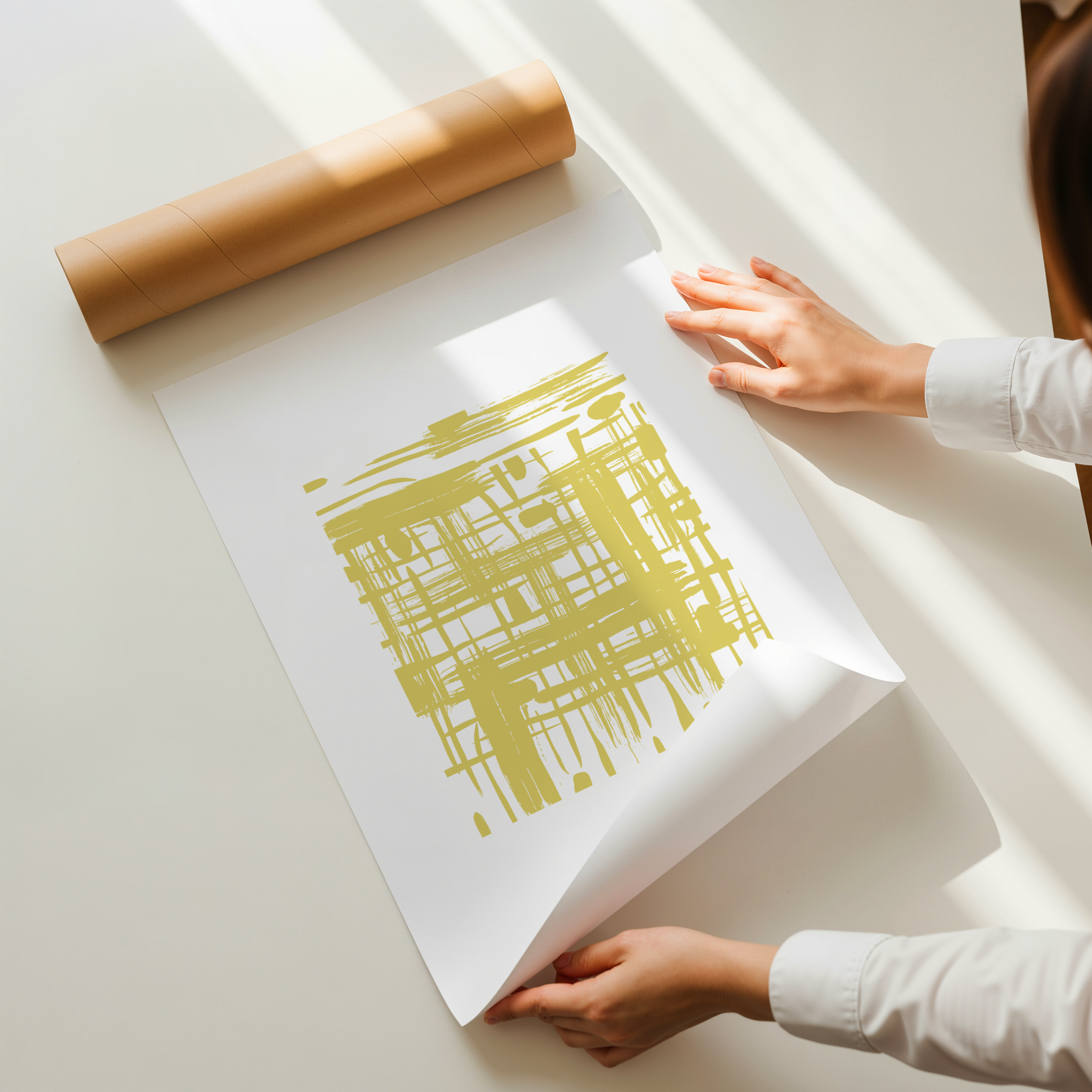 Rinni 2 yellow abstract line minimalist wall art