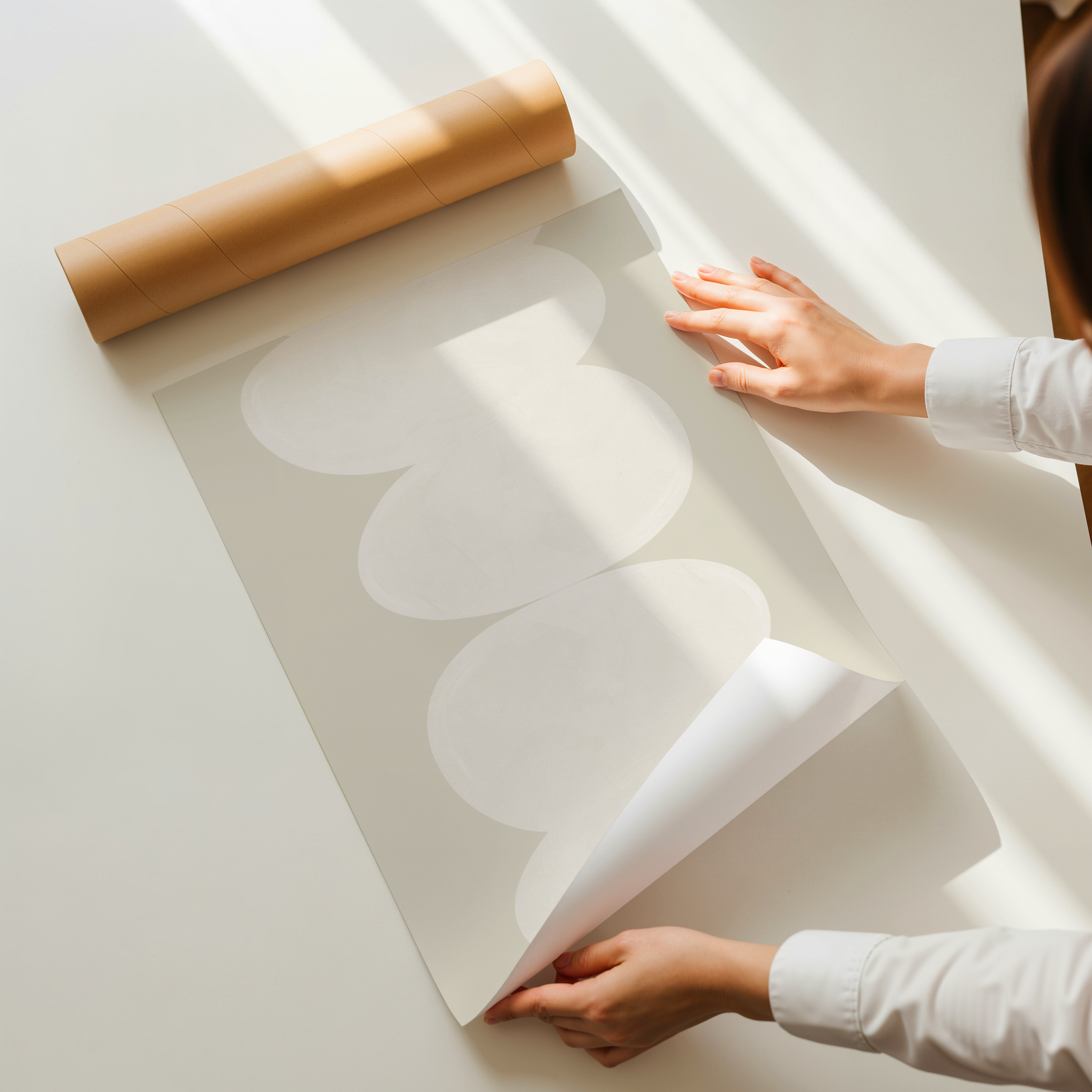 Lidio minimalist neutral abstract wall art with stacked organic shapes