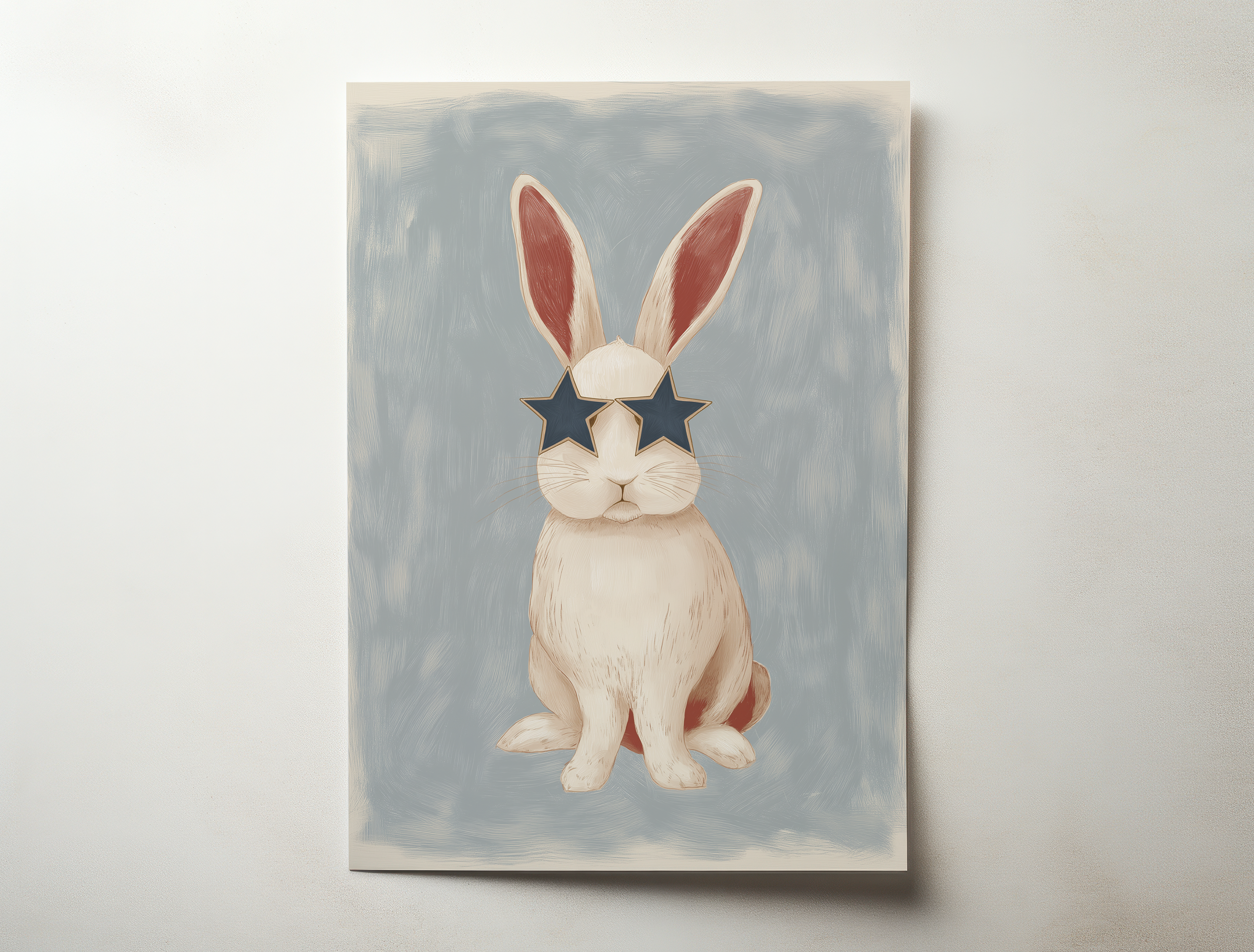 Bondi Roo bunny illustration wearing star sunglasses whimsical wall art