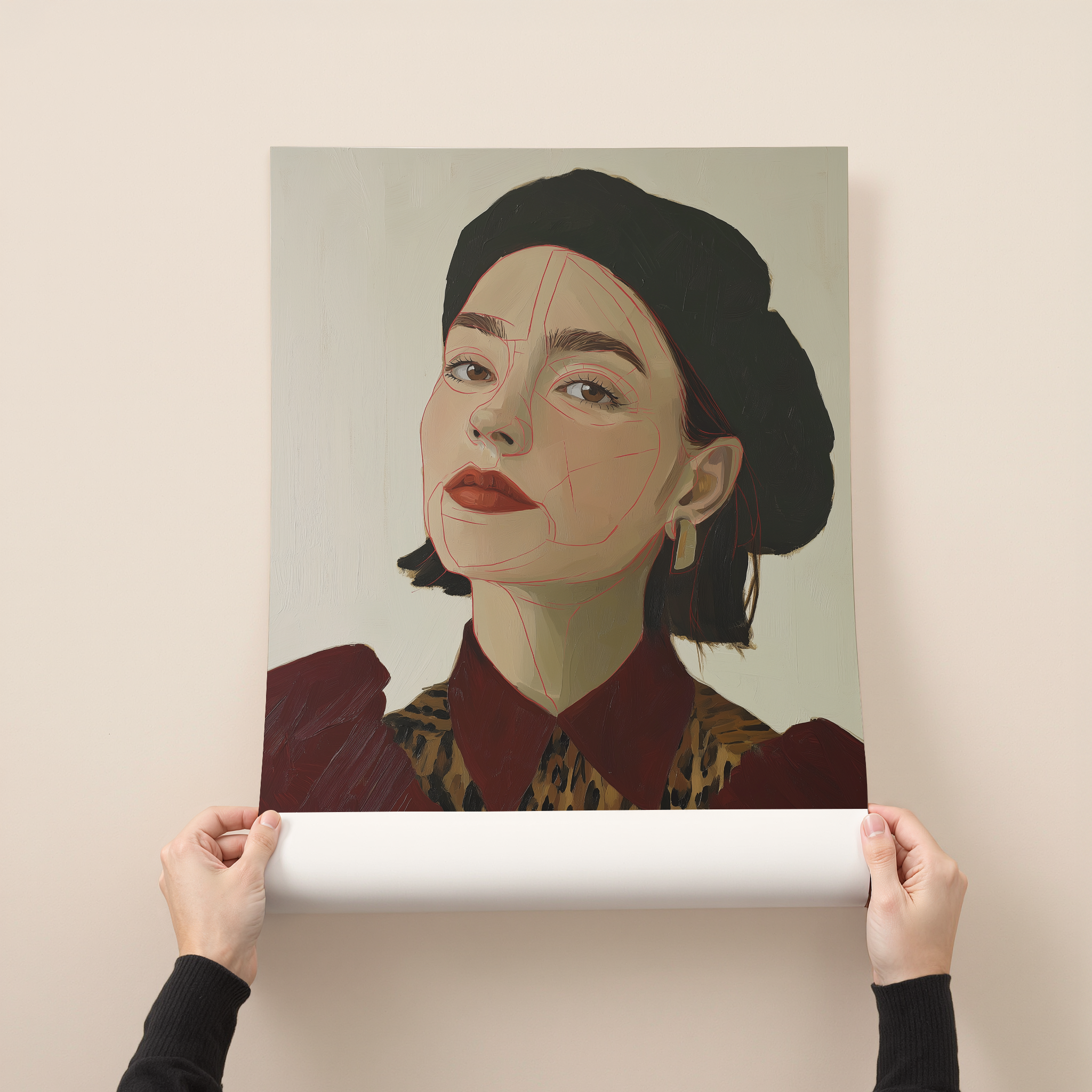 Vivienne modern fashion portrait wall art showing a confident female figure with elegant styling and expressive brushwork