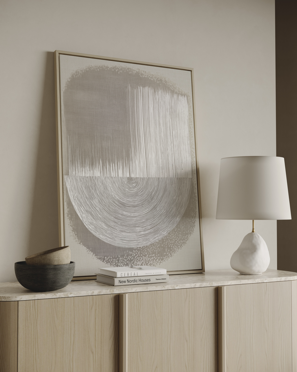 Minimalist abstract wall art with geometric composition and linear texture