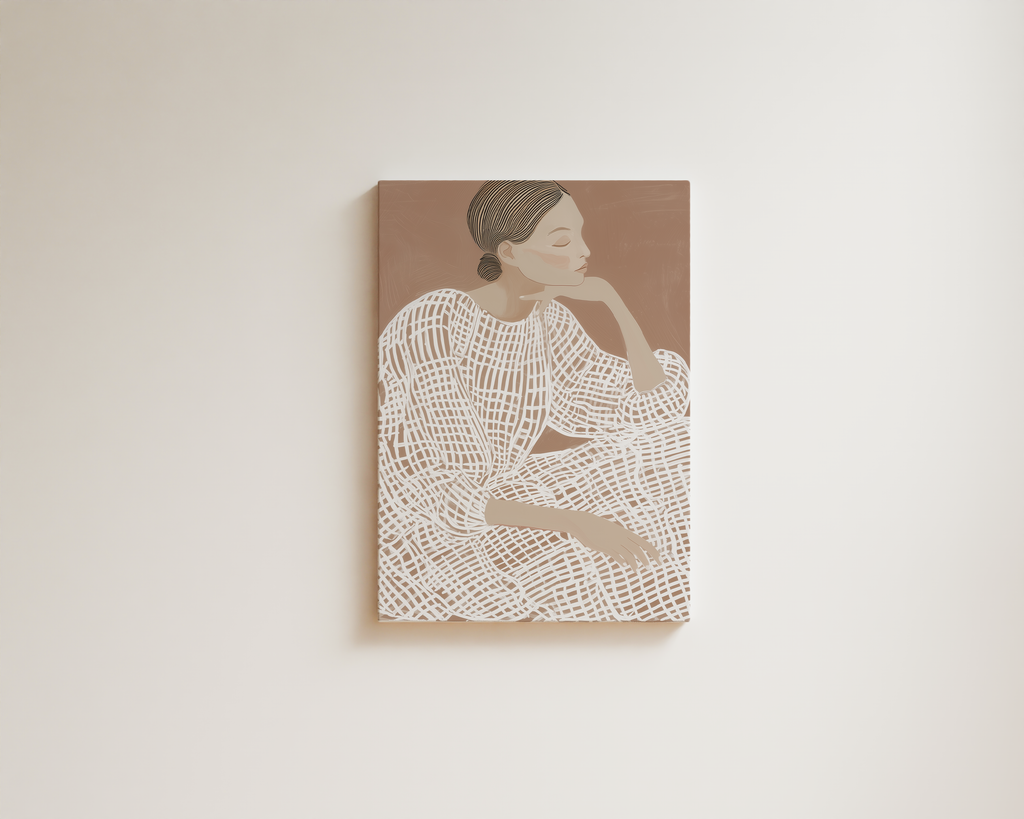 Minimal figurative wall art neutral tones woman illustration