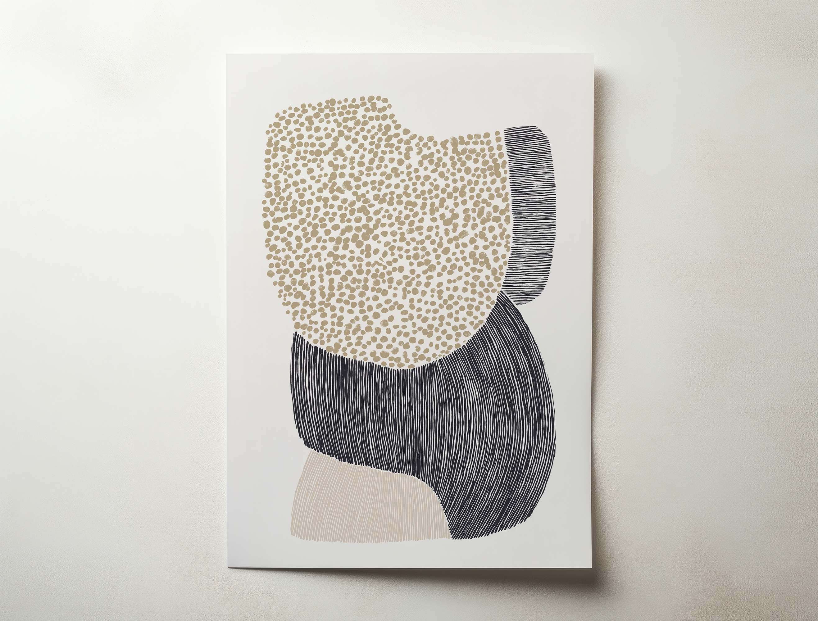 Halo Sand minimalist abstract wall art with sand colored dots and black organic shapes