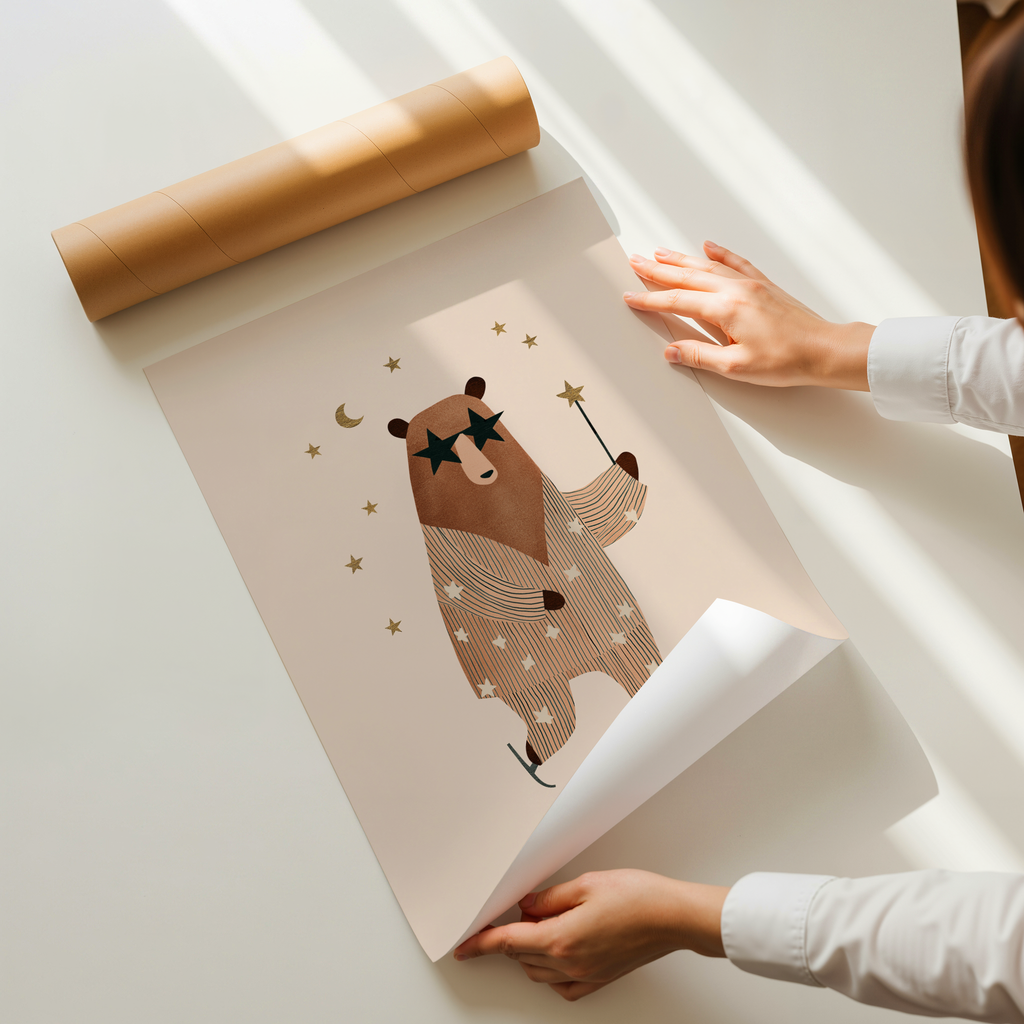 Elio whimsical bear illustration nursery wall art