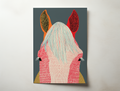 Cobalt modern horse portrait wall art featuring a stylized horse head with bold graphic textures and contrasting colors