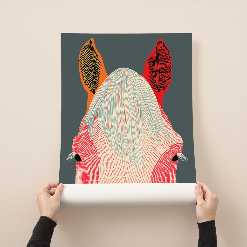 Cobalt modern horse portrait wall art featuring a stylized horse head with bold graphic textures and contrasting colors