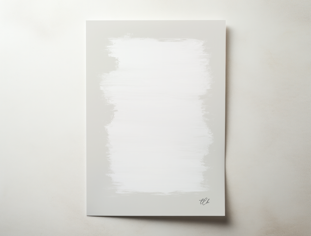 Minimal abstract wall art print with soft white and neutral brush textures, modern calm design for contemporary interiors.