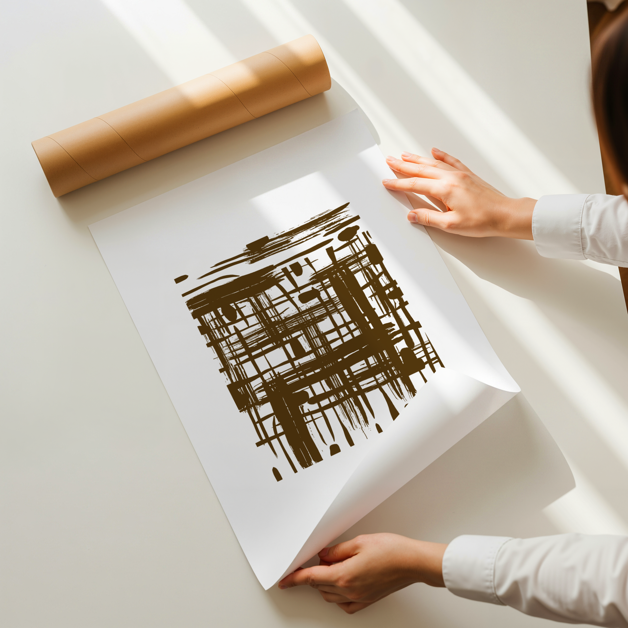 Rinni 3 brown abstract line minimalist wall art