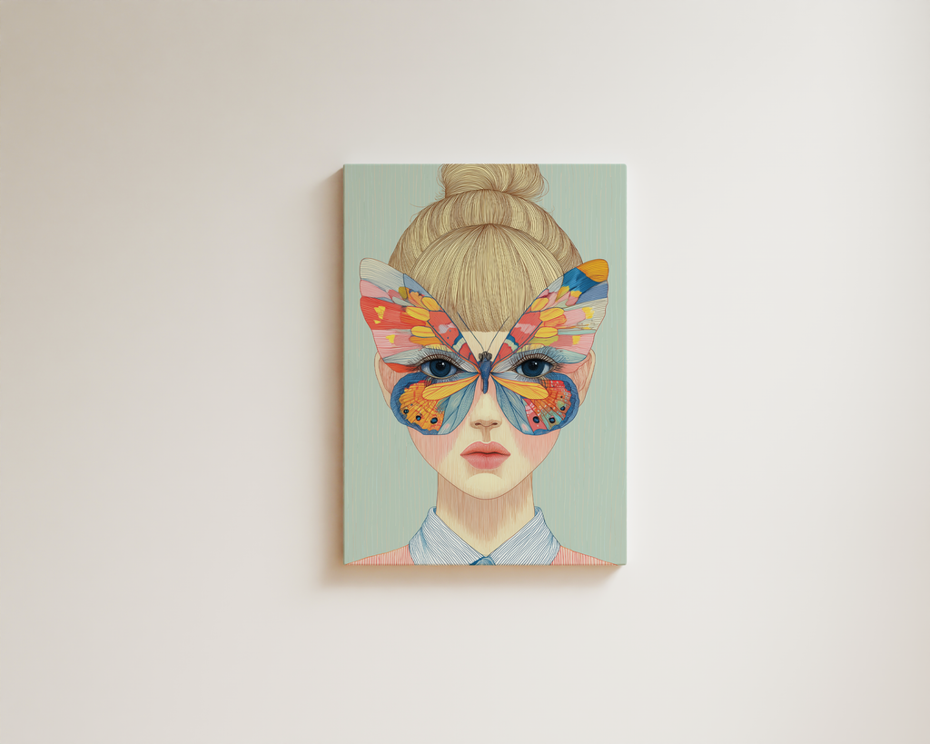 modern butterfly wall art feminine portrait structured colorful canvas