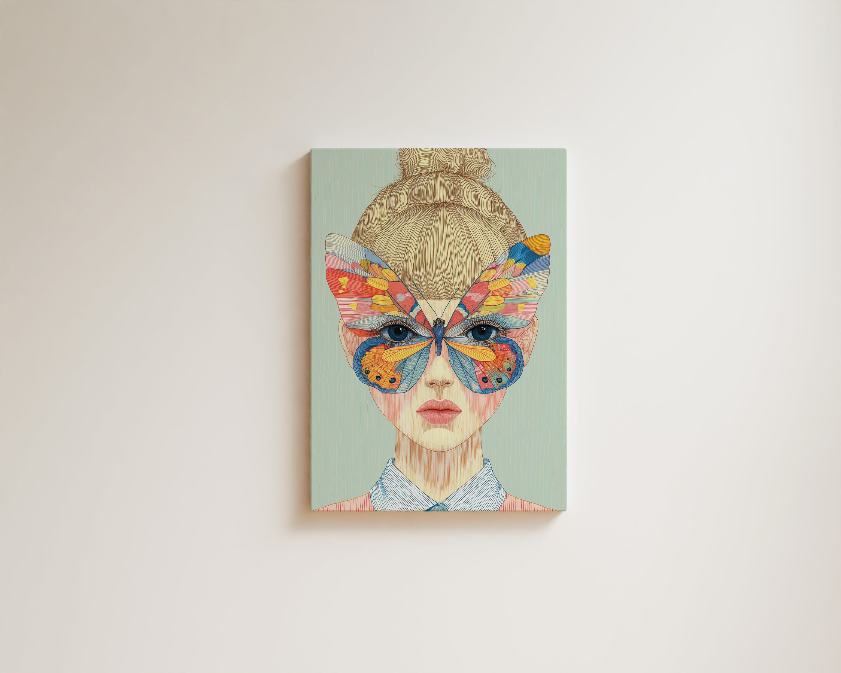 modern butterfly wall art feminine portrait structured colorful canvas