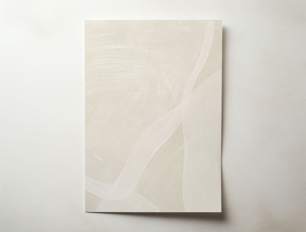 Minimal abstract art print with soft flowing shapes in neutral beige and off-white tones, modern and calming wall art.