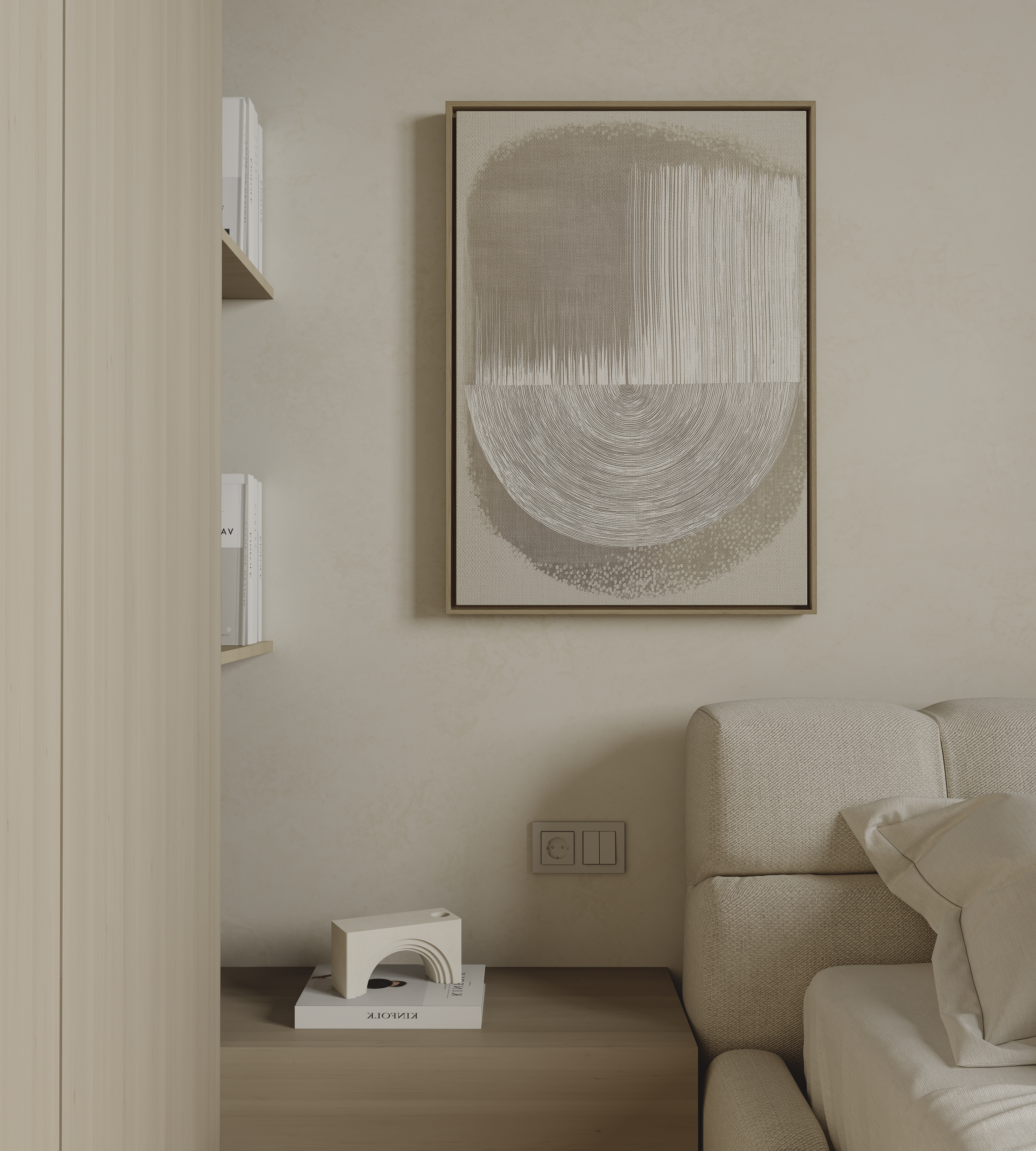Minimalist abstract wall art with geometric composition and linear texture