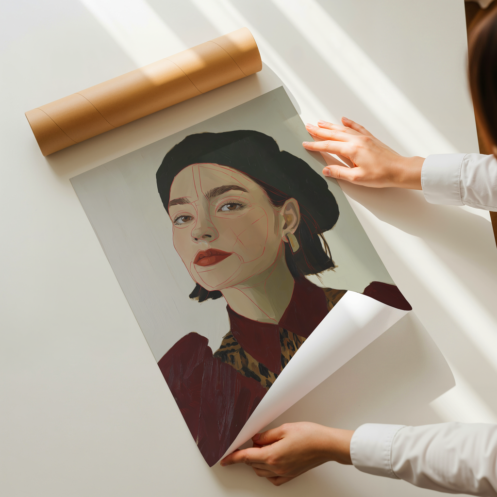 Vivienne modern fashion portrait wall art showing a confident female figure with elegant styling and expressive brushwork