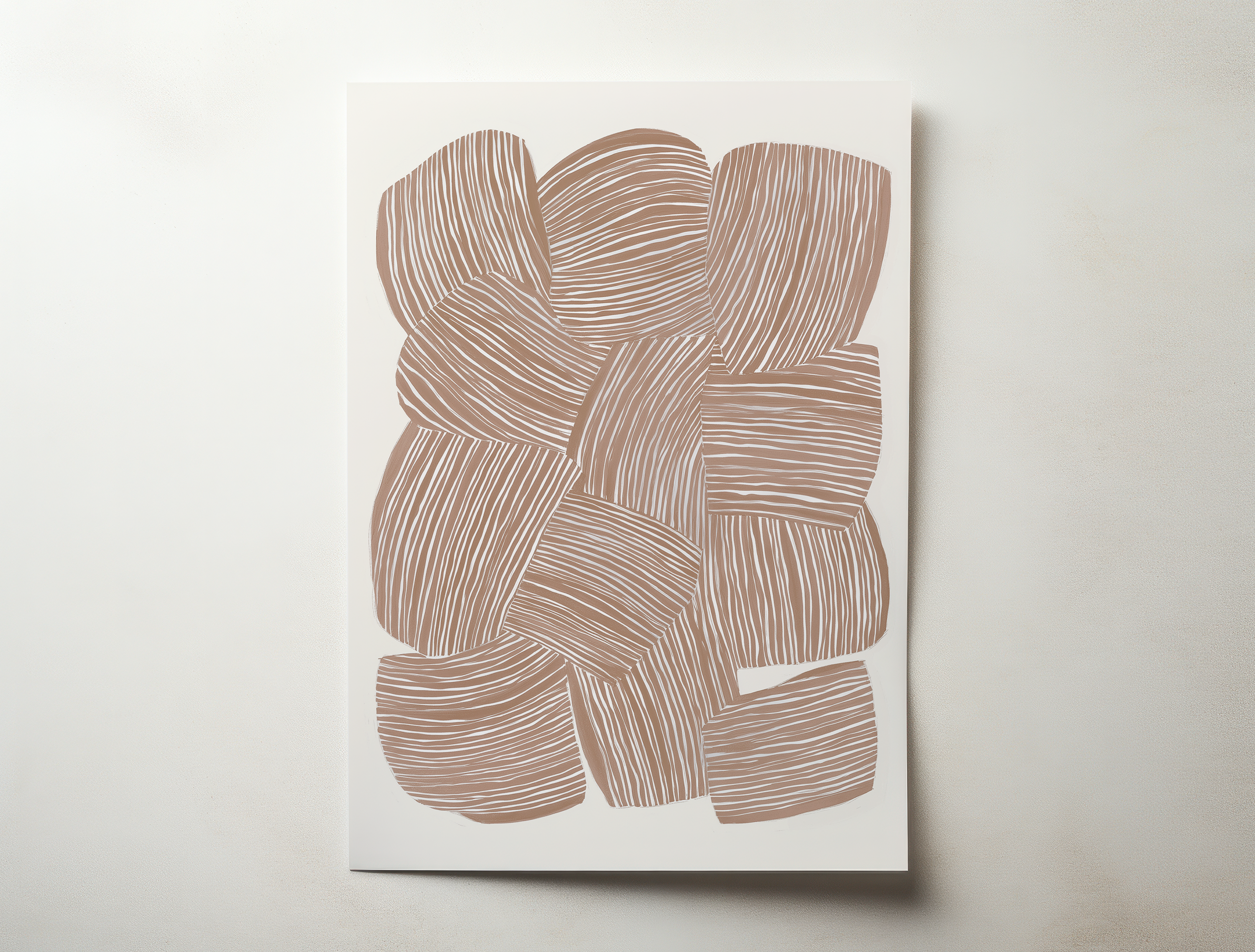 Abstract line art print with layered organic shapes in warm neutral brown tones on a light background