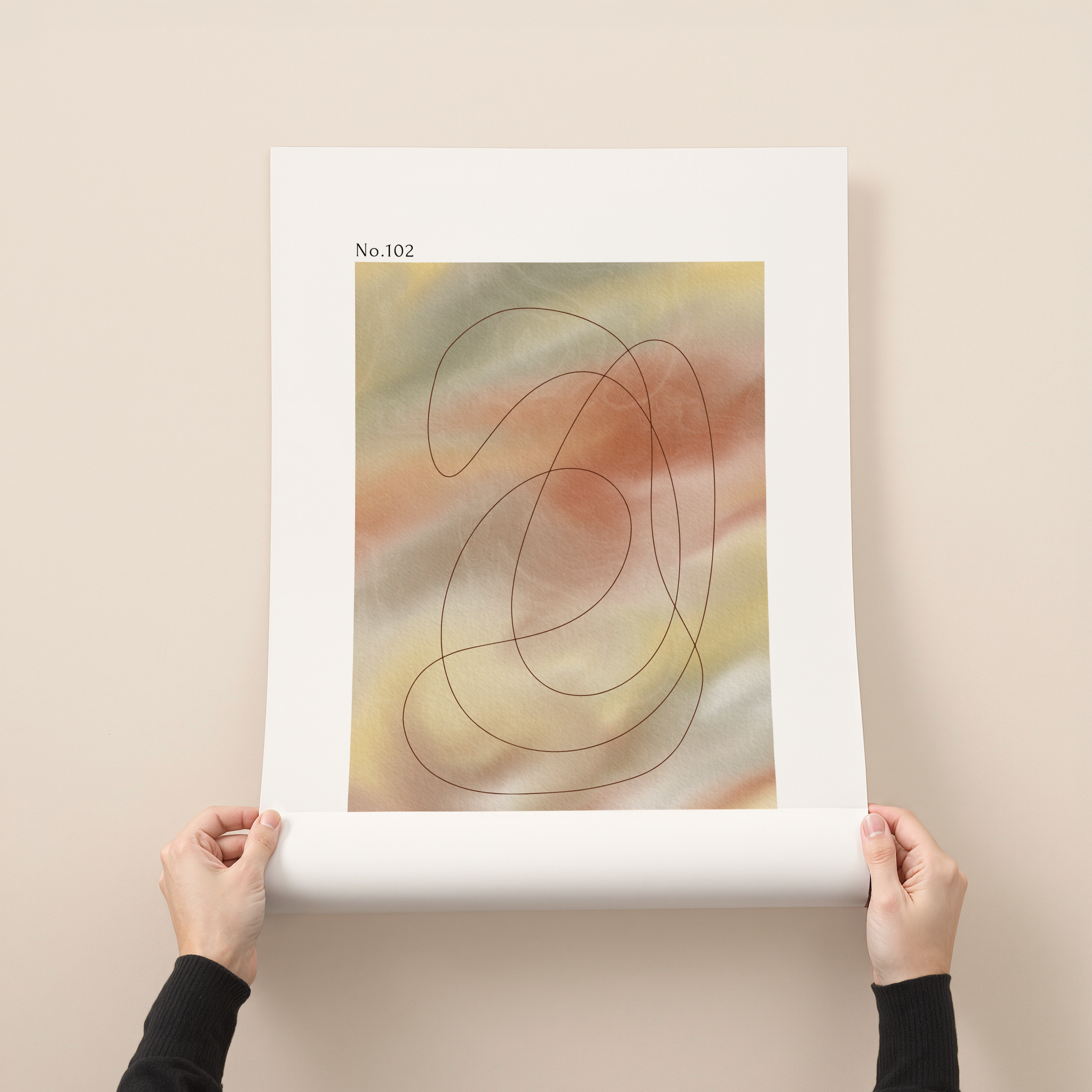 Abstract minimalist art print with flowing lines and warm neutral tones, Mélange by Kit & Kots