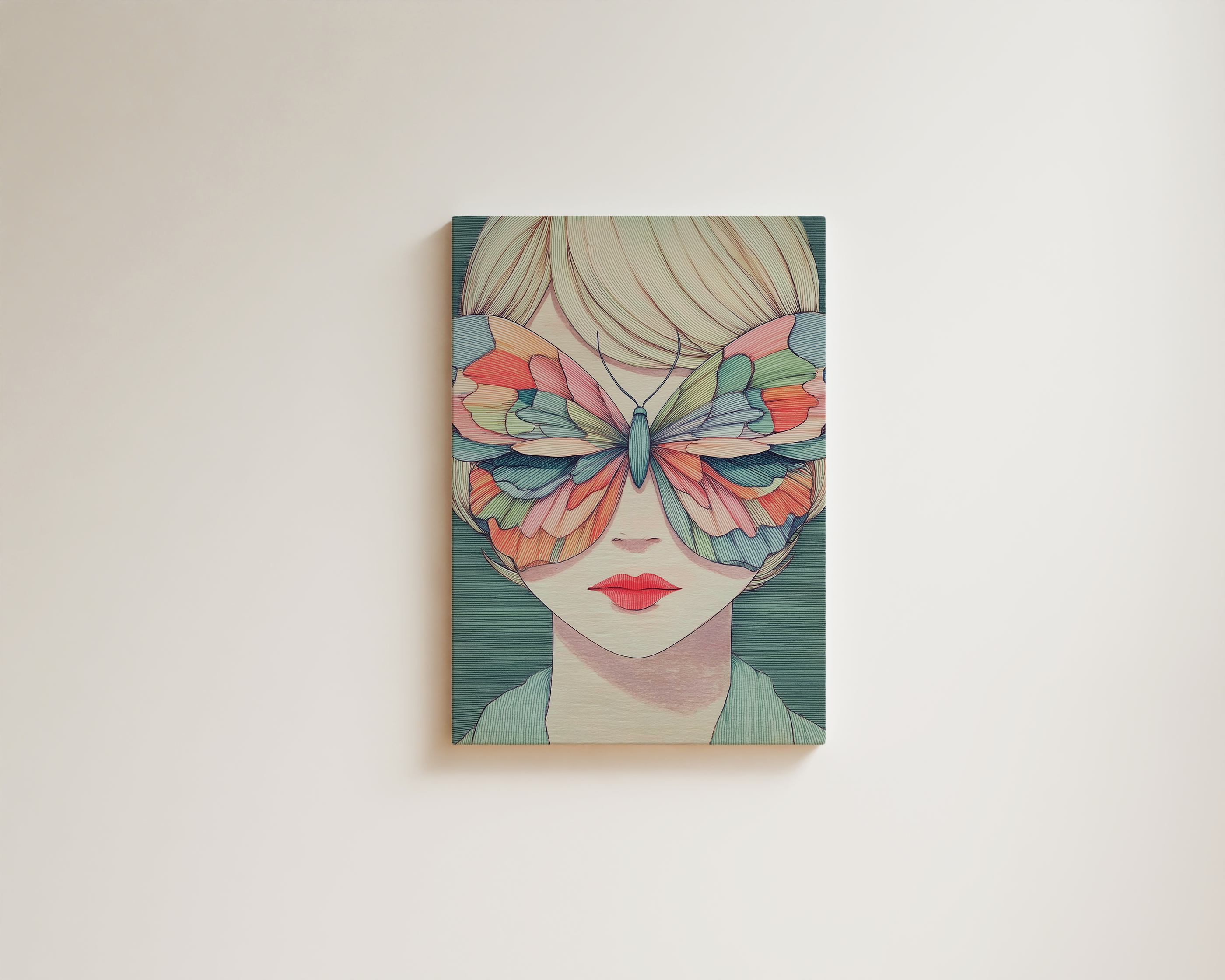 minimalist butterfly wall art with feminine portrait in soft muted tones