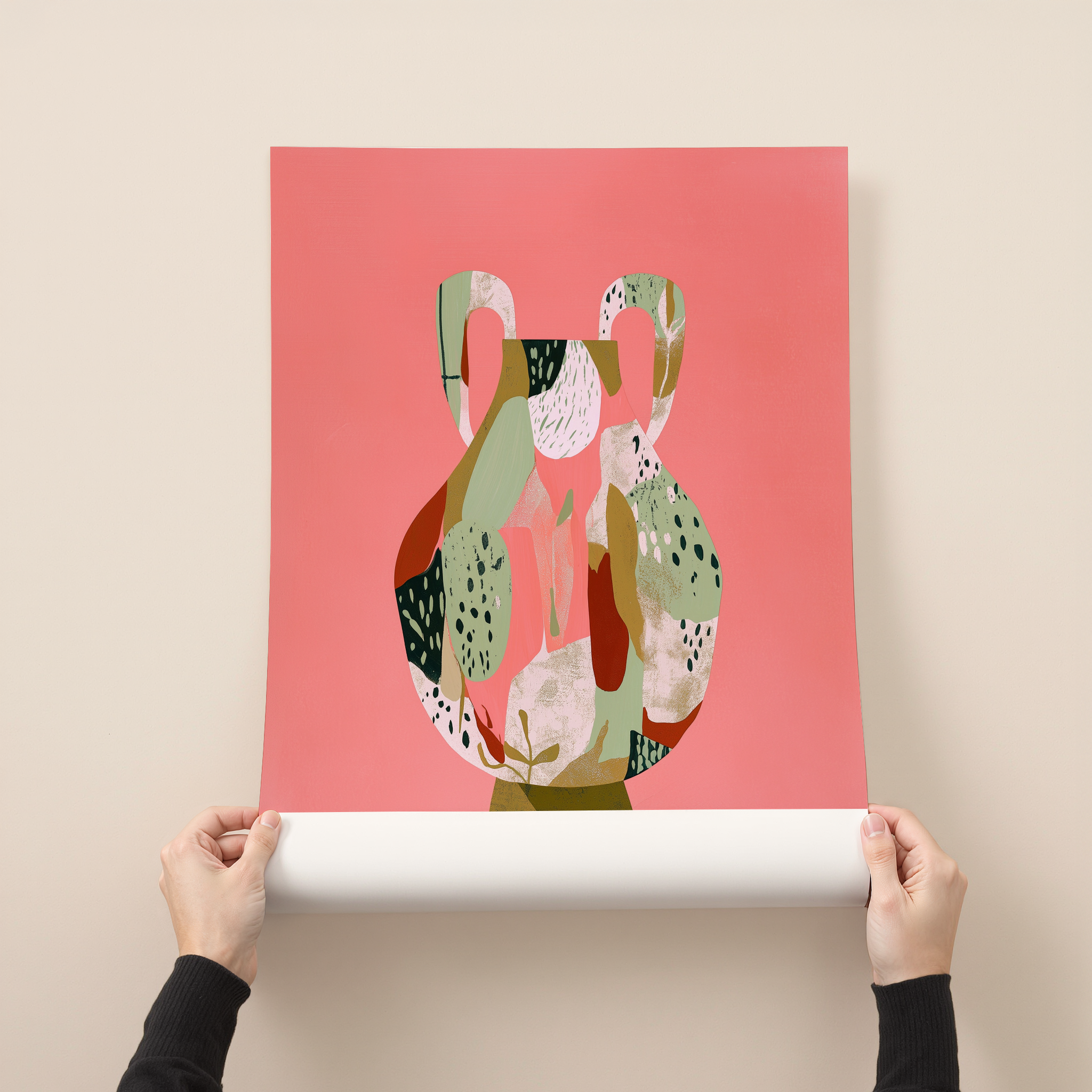 Serinova art print featuring a modern ceramic-inspired illustration with layered textures and warm contemporary tones