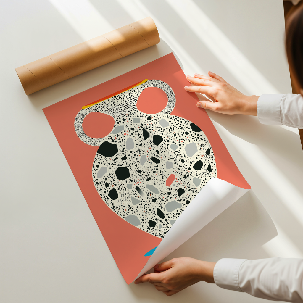 Larova art print featuring a modern ceramic-inspired illustration with layered textures and warm contemporary tones