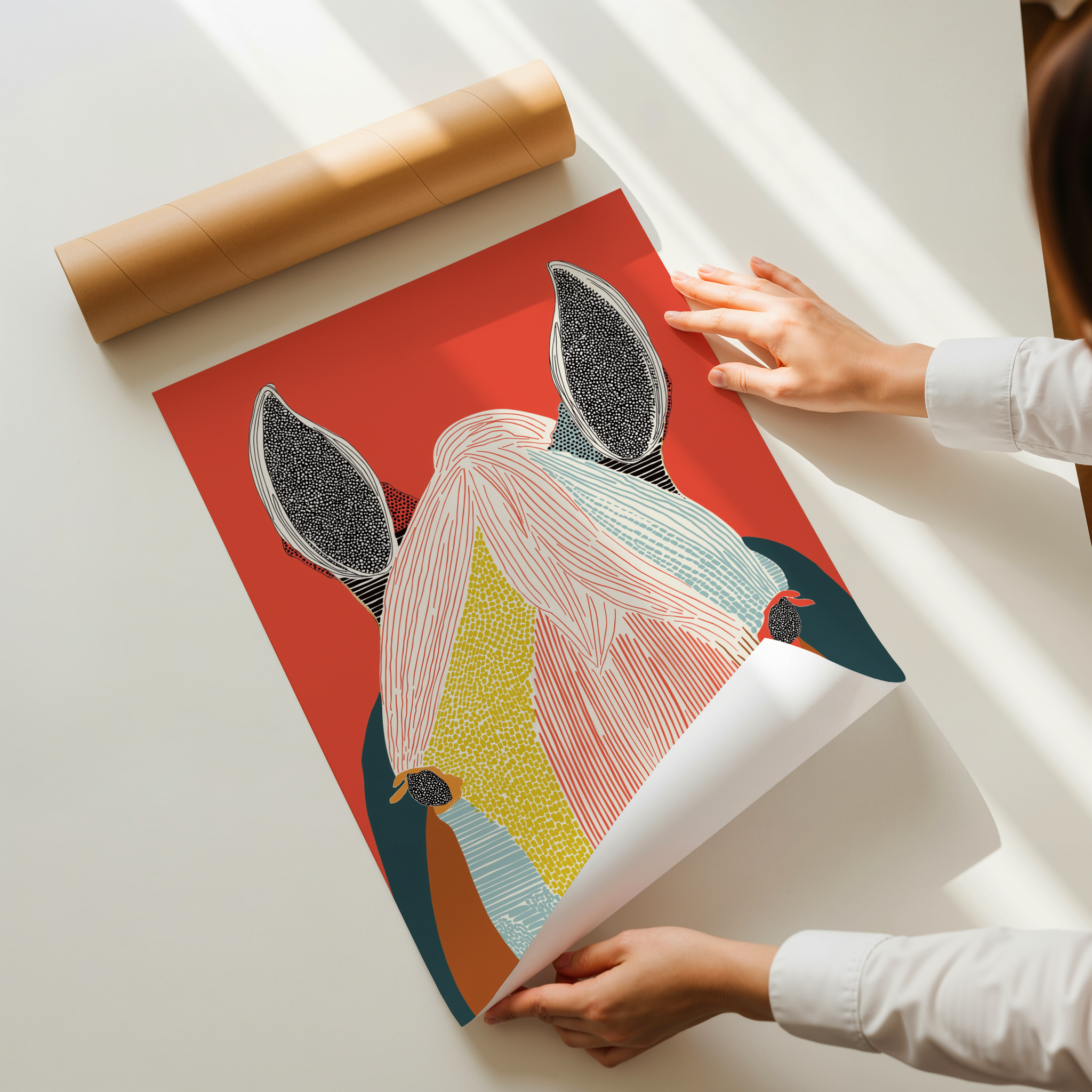 Sirocco modern horse portrait wall art featuring a stylized horse head with bold textures and graphic colors
