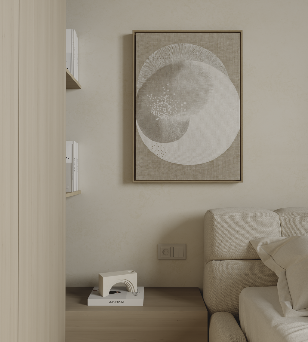 Minimalist abstract wall art with soft organic shapes in neutral tones