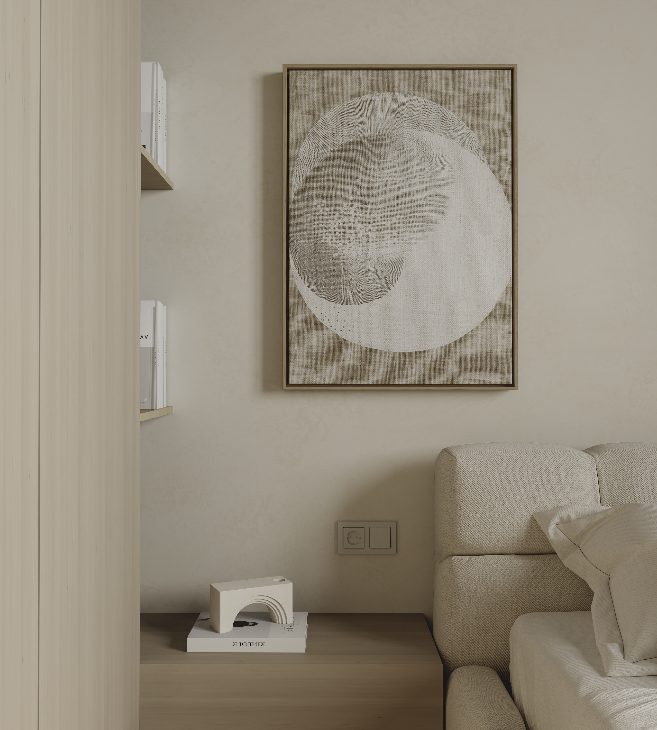 Minimalist abstract wall art with soft organic shapes in neutral tones