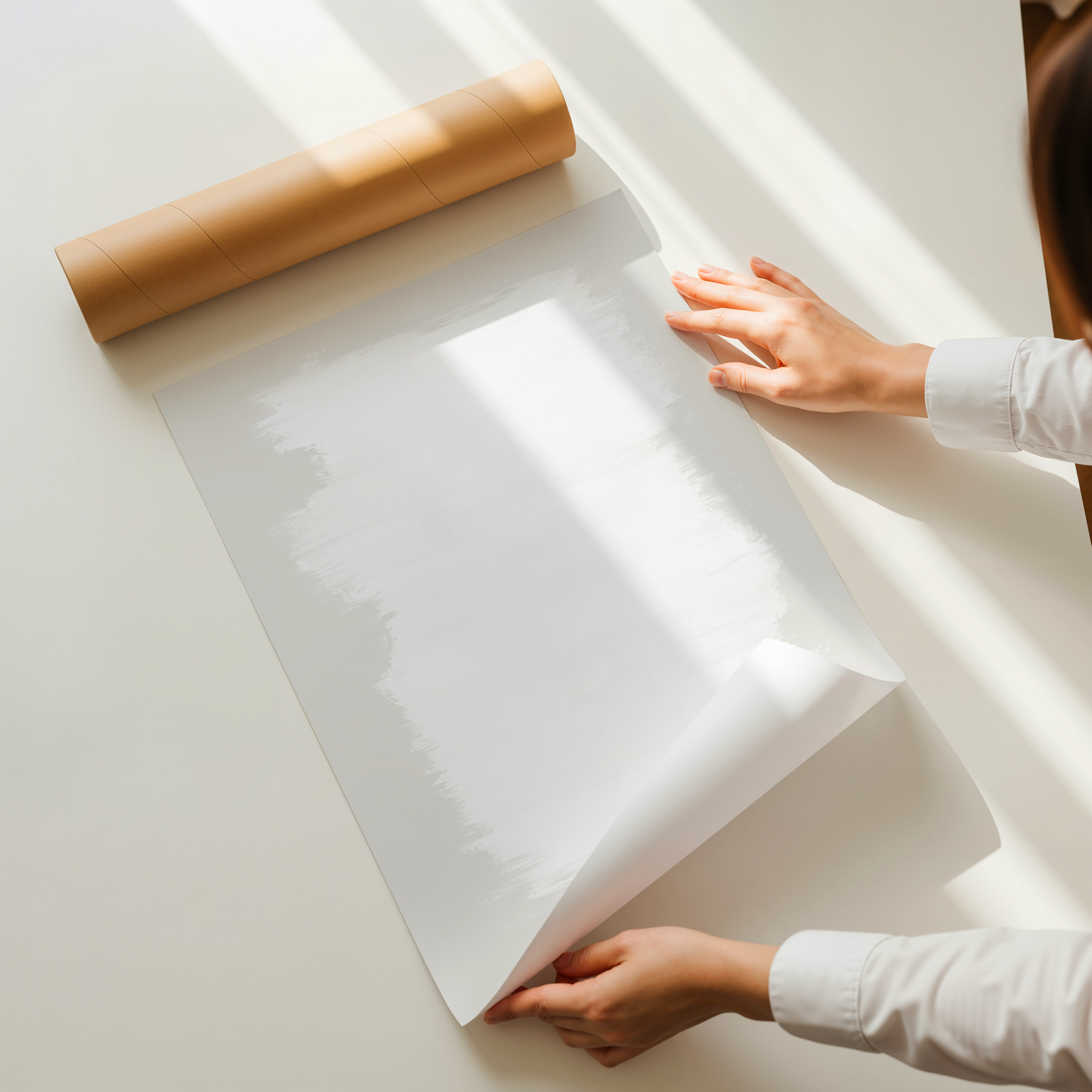 Minimal abstract wall art print with soft white and neutral brush textures, modern calm design for contemporary interiors.