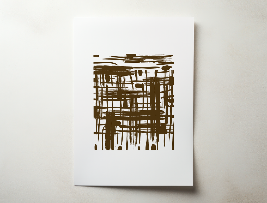 Rinni 3 brown abstract line minimalist wall art