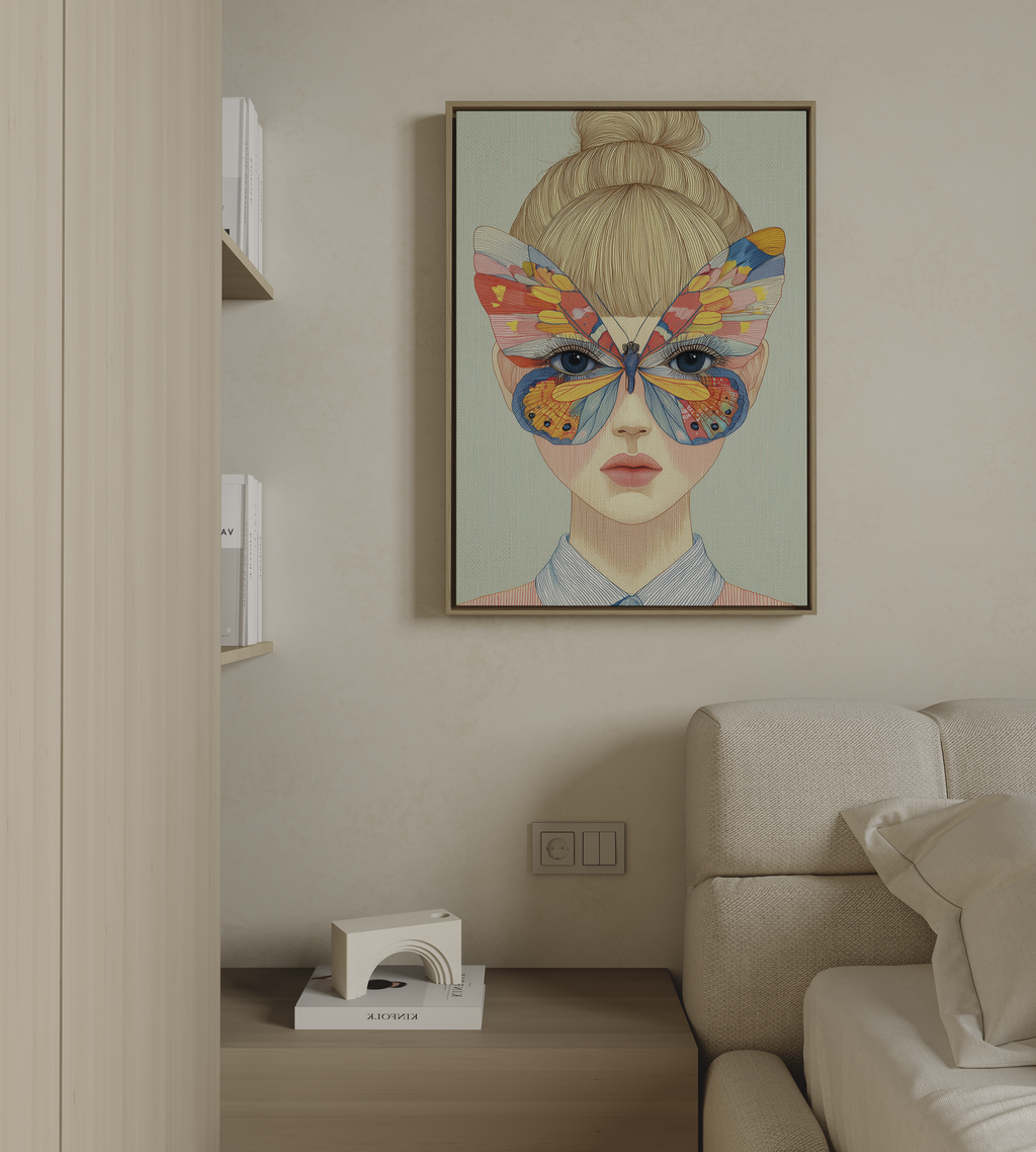 modern butterfly wall art feminine portrait structured colorful canvas