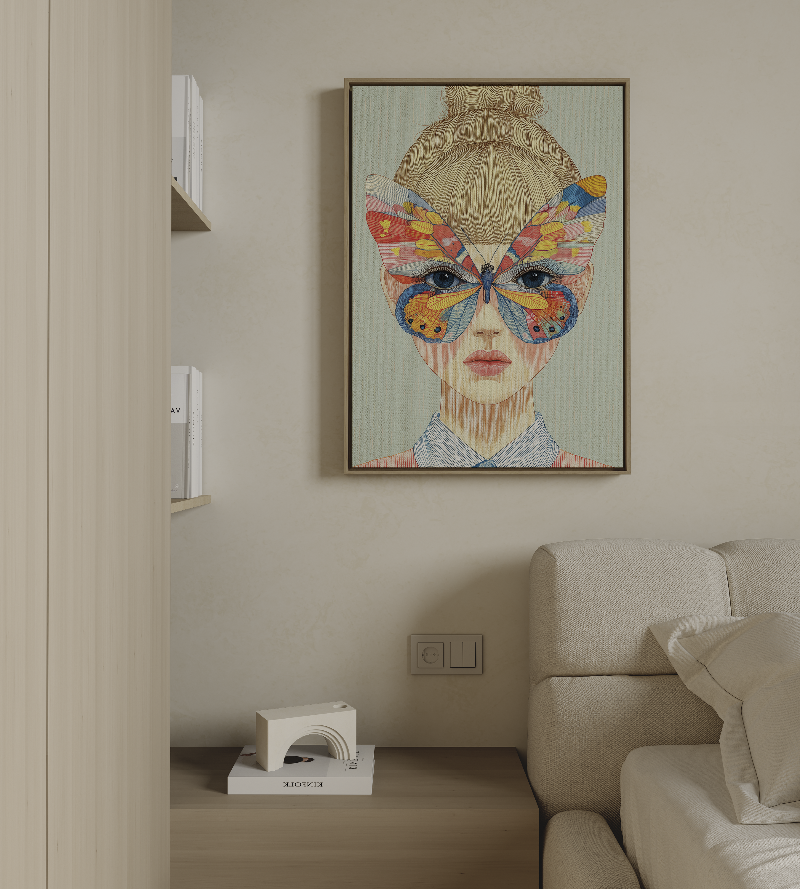 modern butterfly wall art feminine portrait structured colorful canvas