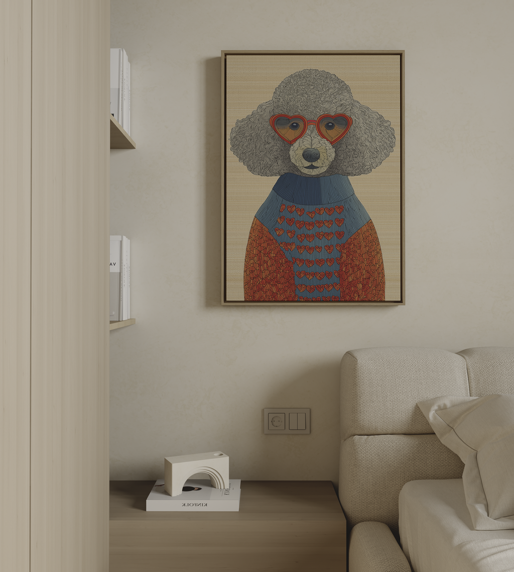 Cute poodle wall art with heart-shaped sunglasses