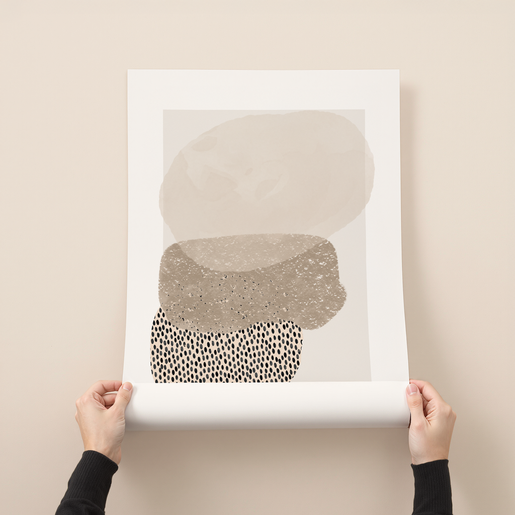 Heleni textured neutral abstract wall art with layered shapes