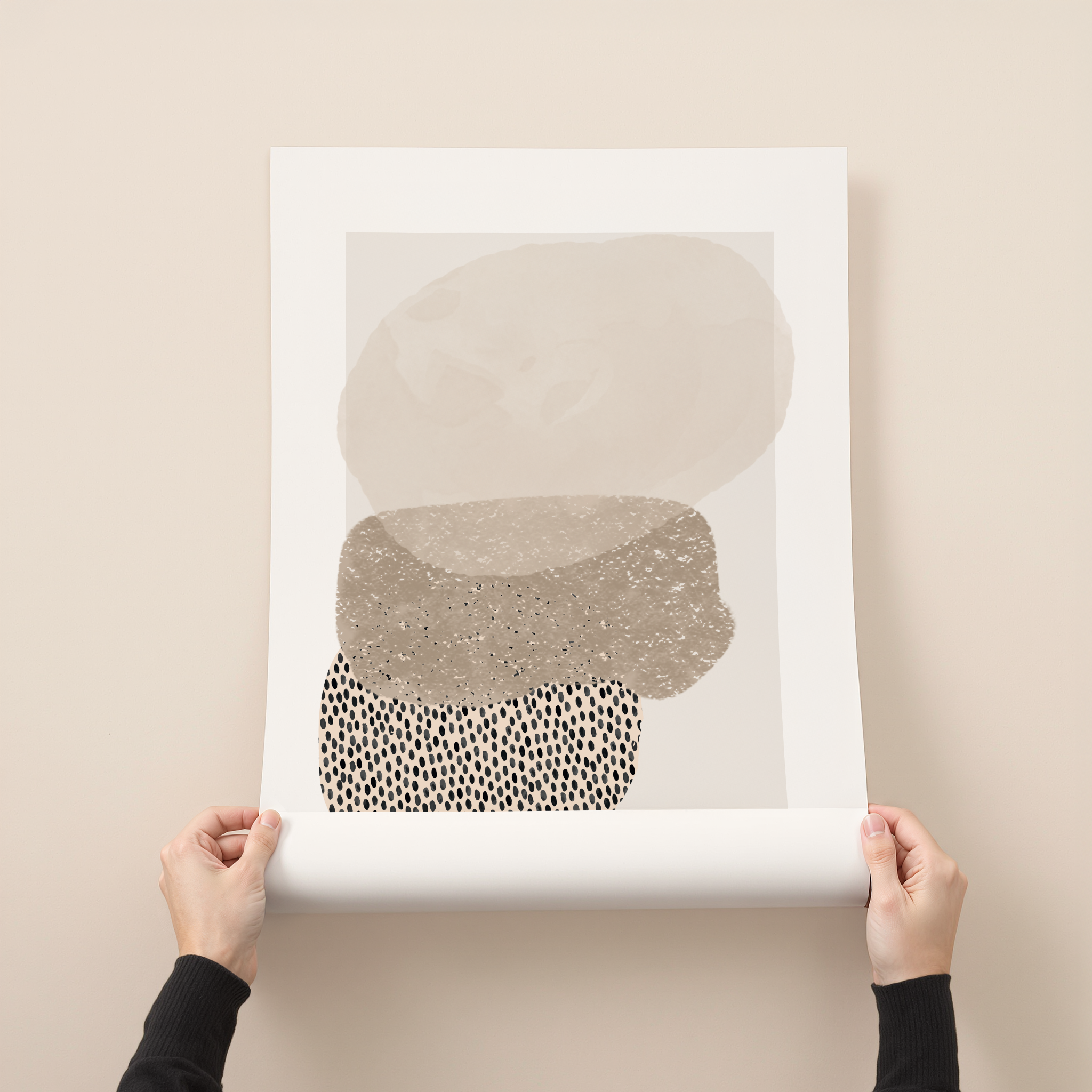Heleni textured neutral abstract wall art with layered shapes