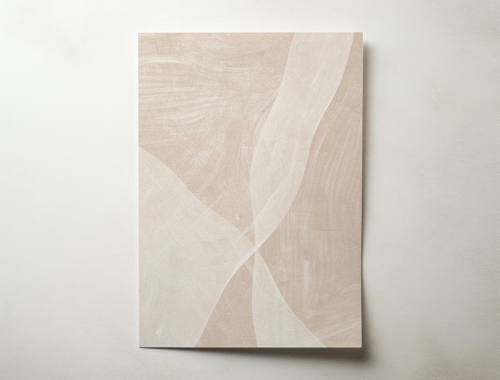 Neutral abstract art print with soft flowing lines in beige and off-white tones, minimalist modern wall art
