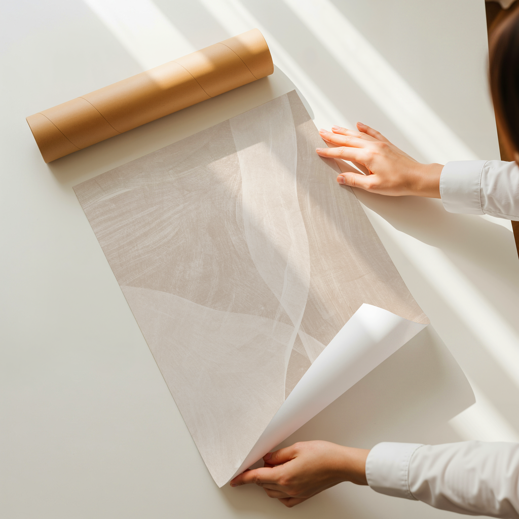 Neutral abstract art print with soft flowing lines in beige and off-white tones, minimalist modern wall art