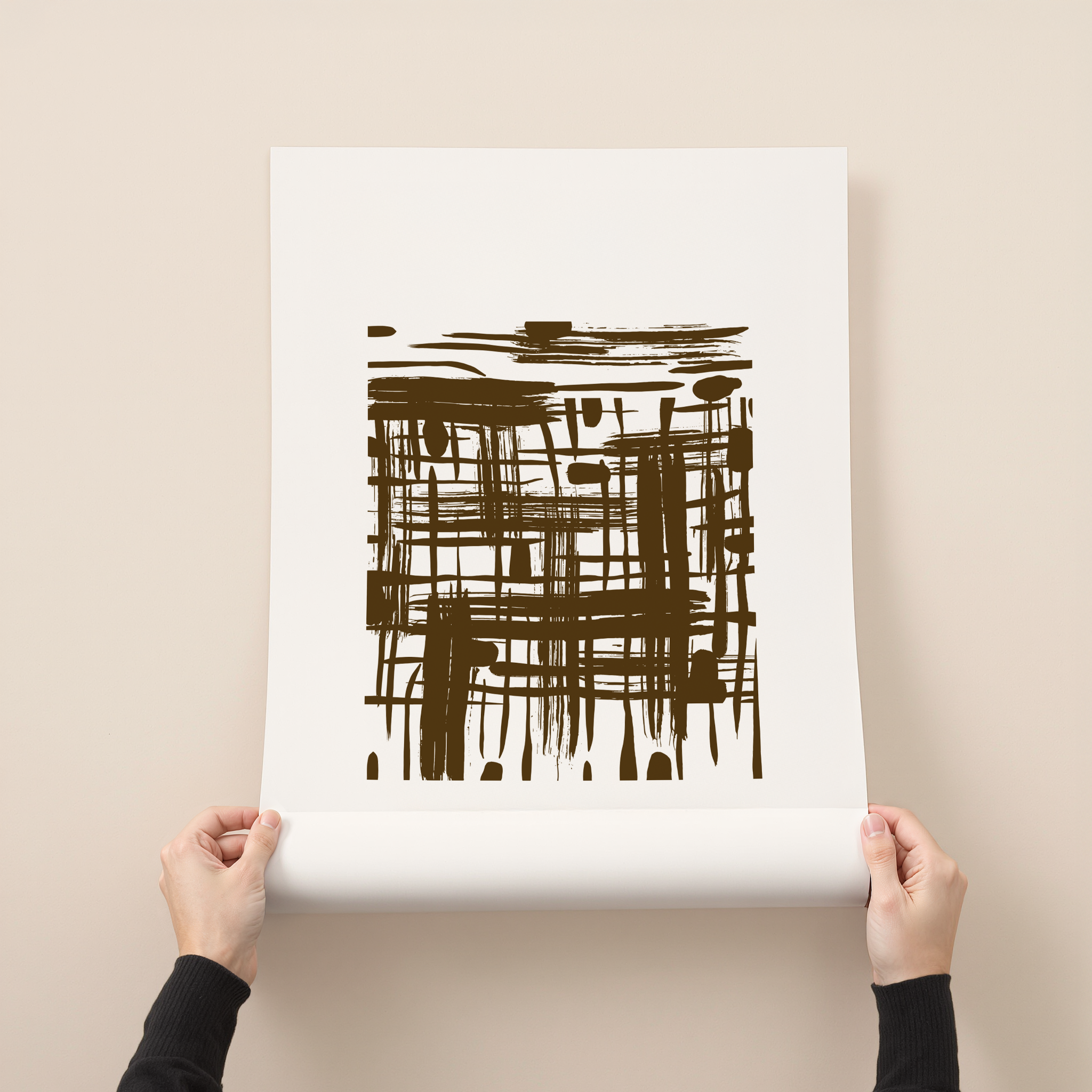 Rinni 3 brown abstract line minimalist wall art