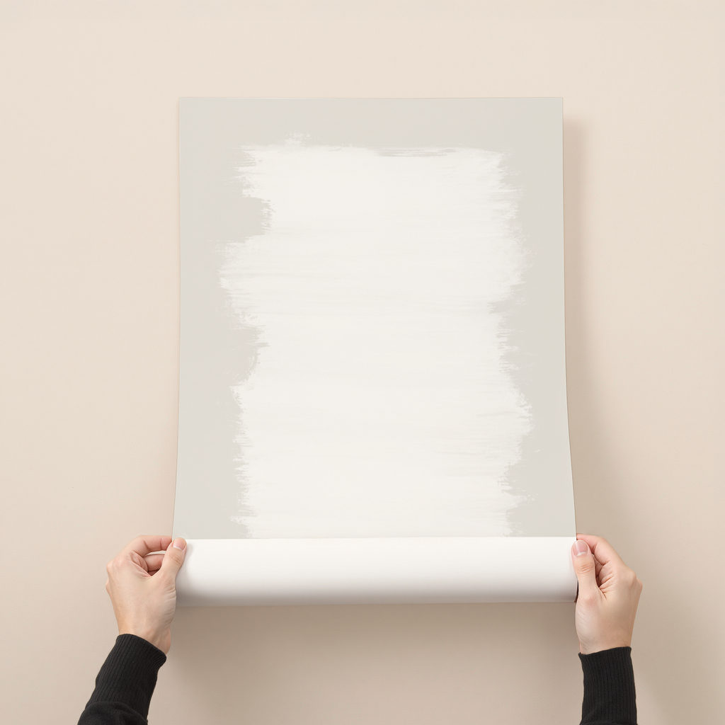 Minimal abstract wall art print with soft white and neutral brush textures, modern calm design for contemporary interiors.
