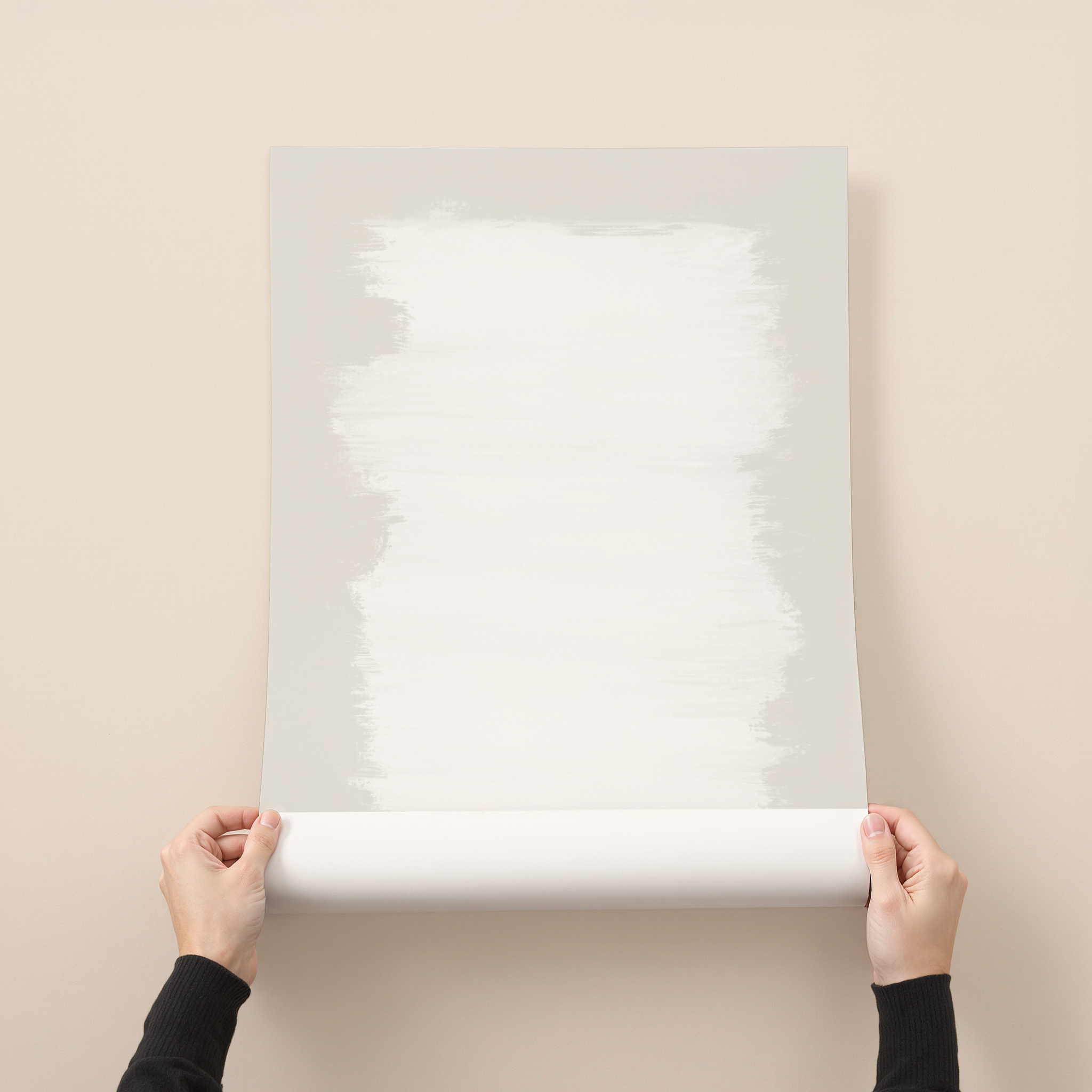 Minimal abstract wall art print with soft white and neutral brush textures, modern calm design for contemporary interiors.