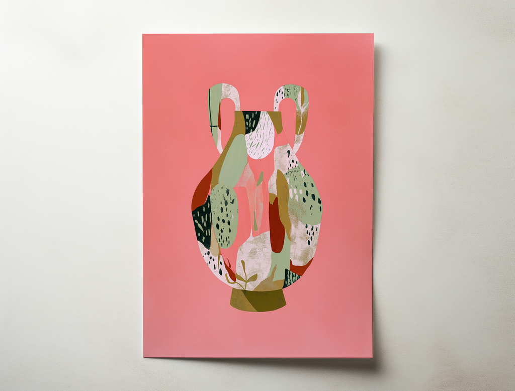 Serinova art print featuring a modern ceramic-inspired illustration with layered textures and warm contemporary tones