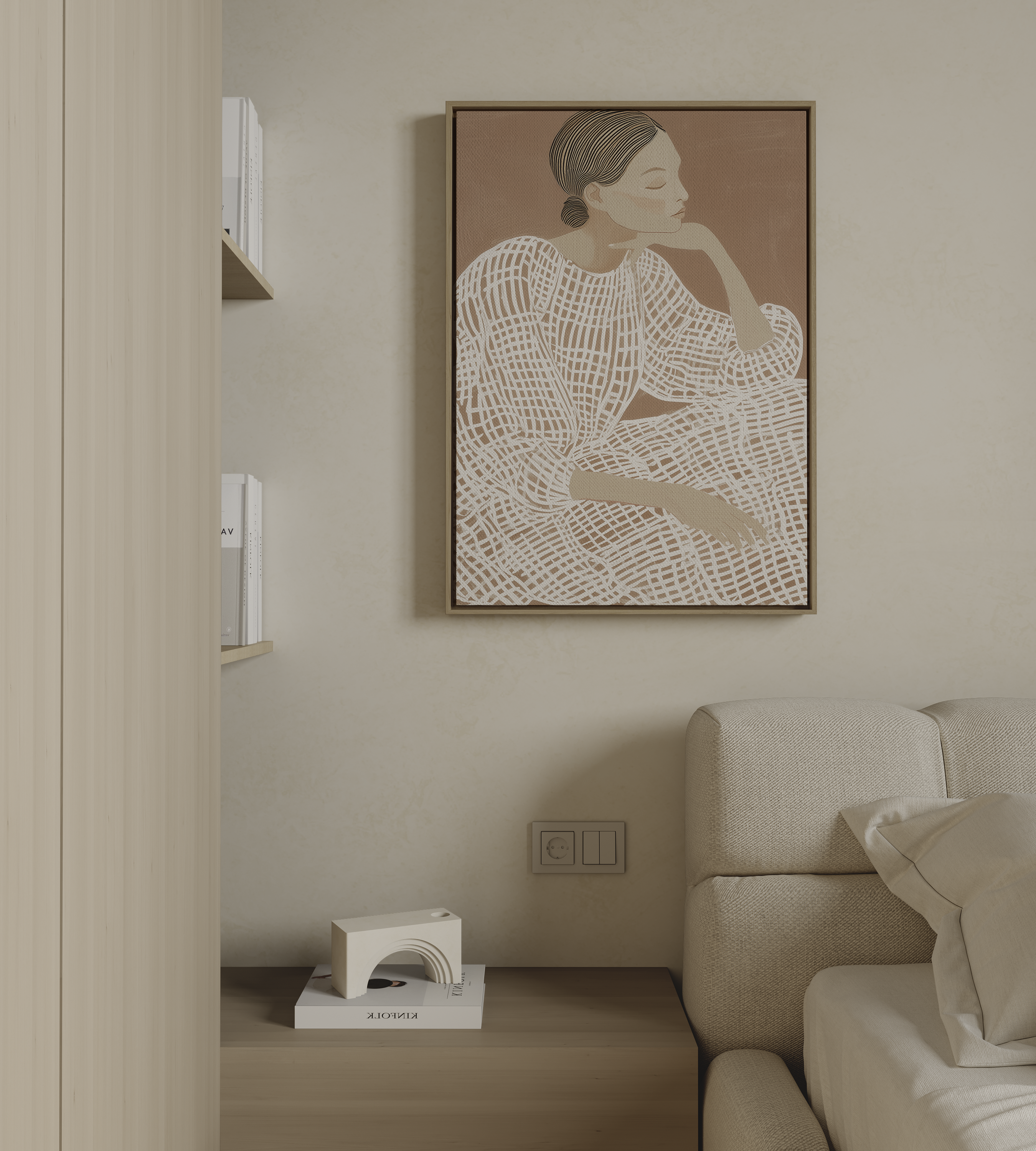 Minimal figurative wall art neutral tones woman illustration