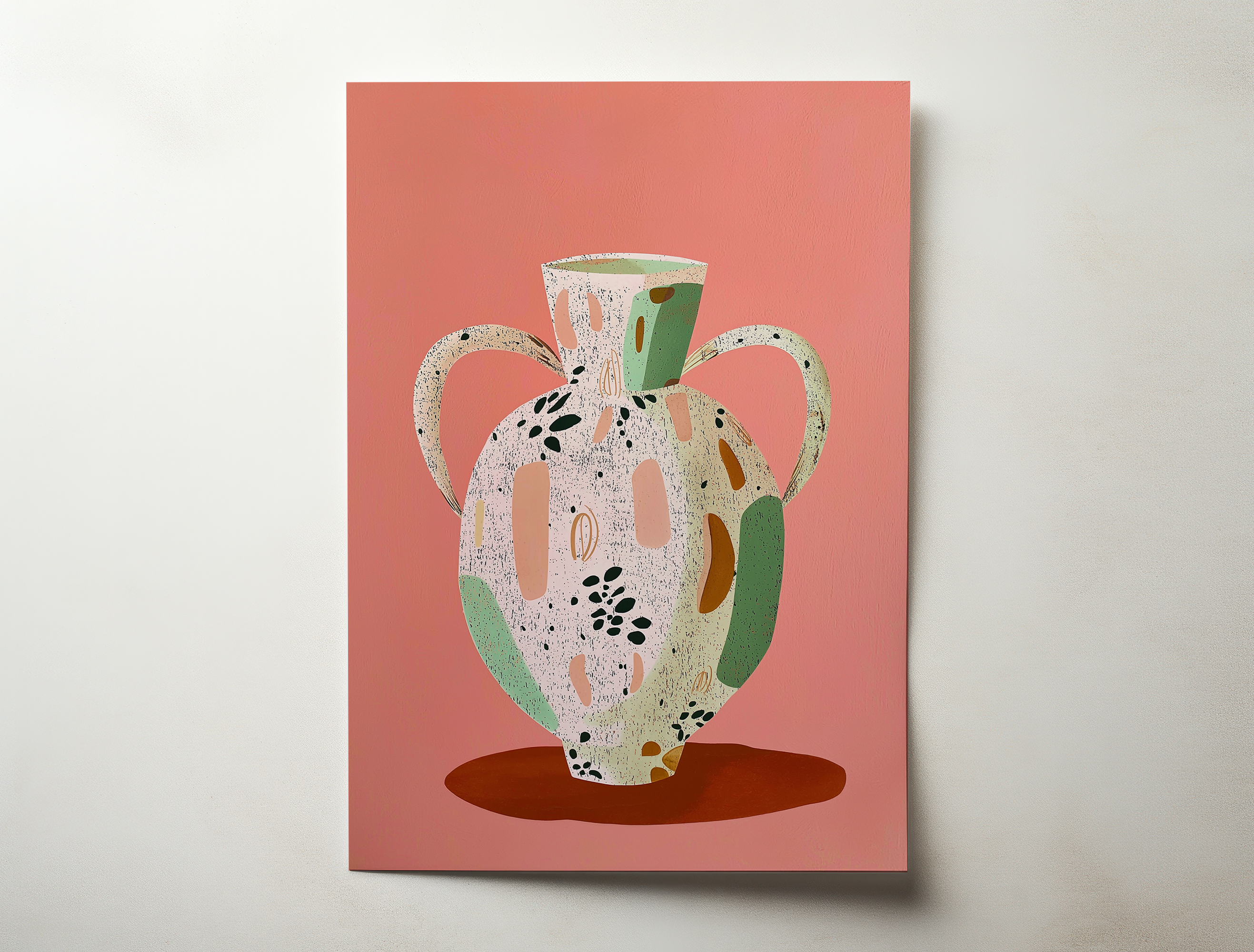 Mirova art print featuring a modern illustration of a ceramic vessel with terrazzo textures and warm earthy colors