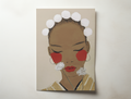 Minimalist feminine art print featuring a serene illustrated portrait with red cheeks and soft floral details in neutral tones