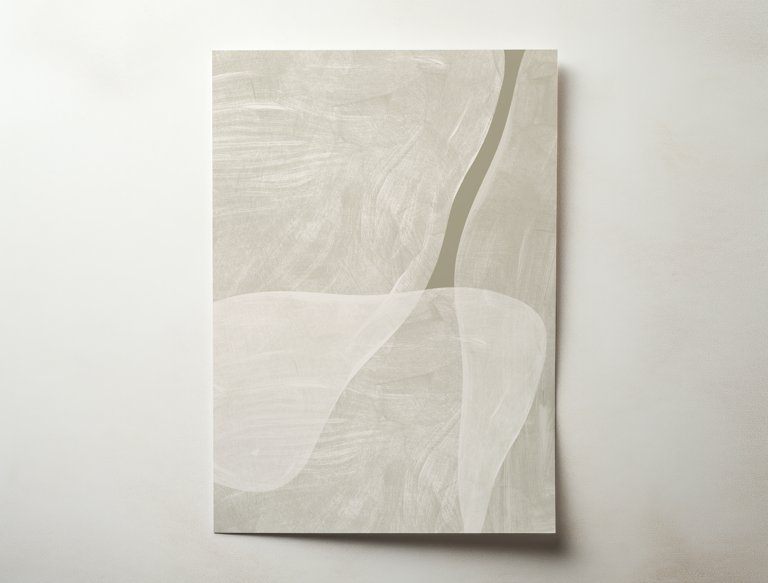 Minimal abstract wall art in soft beige and sage tones with flowing organic shapes.