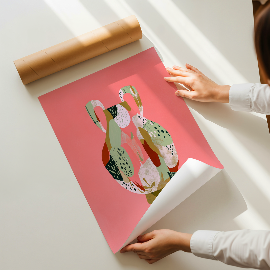 Serinova art print featuring a modern ceramic-inspired illustration with layered textures and warm contemporary tones